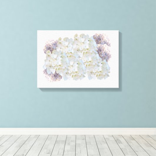 Blanco en roze hydrangeas Canvas Afdrukken (Insitu (Houten vloer))