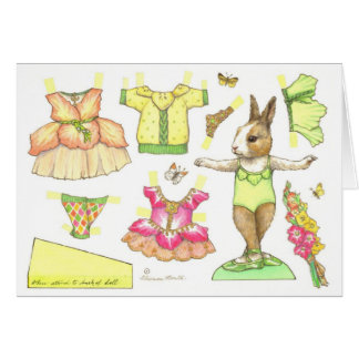 Blanco Gladiolus Ballerina Bunny Paper Doll-kaart