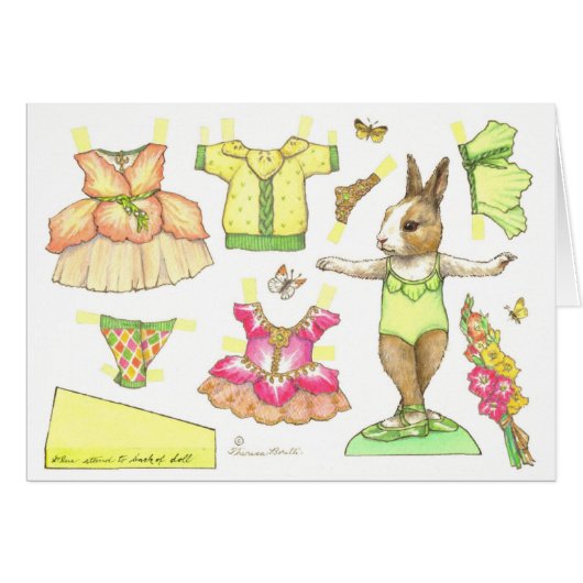 Blanco Gladiolus Ballerina Bunny Paper Doll-kaart (Voorkant Horizontaal)