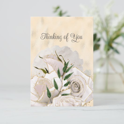 Blanco glamoureuze witte rozen Dinken van jou Aankondiging (Staand voorkant)