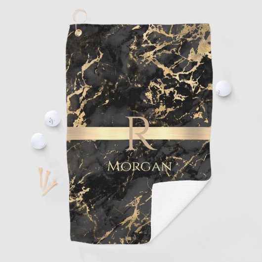 Blanco/Gold Marble Gold Stripe DIY Gold Monogram N Golfhanddoek