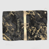 Blanco/Gold Marble Gold Stripe DIY Gold Monogram N Golfhanddoek (Horizontaal)