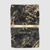 Blanco/Gold Marble Gold Stripe DIY Gold Monogram N Golfhanddoek (Voorkant)