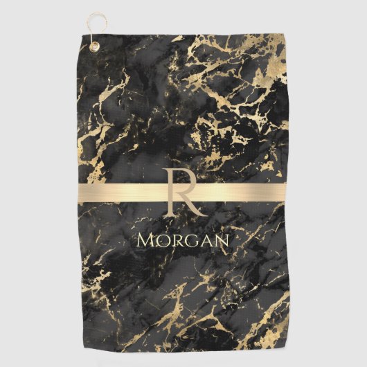 Blanco/Gold Marble Gold Stripe DIY Gold Monogram N Golfhanddoek (Voorkant)