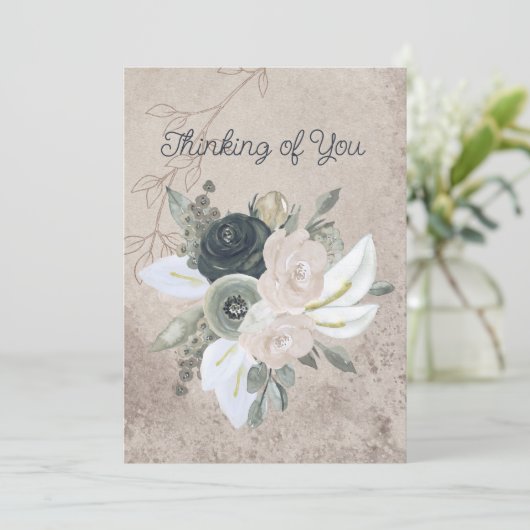 Blanco grijze bloemen en Waterverf van Cream Aankondiging (Staand voorkant)