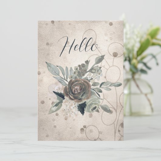 Blanco Hallo Sage Green Cream Waterverf Flowers Aankondiging (Staand voorkant)