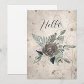 Blanco Hallo Sage Green Cream Waterverf Flowers Aankondiging (Voorkant / Achterkant)