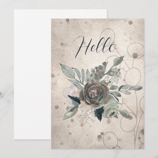 Blanco Hallo Sage Green Cream Waterverf Flowers Aankondiging (Voorkant / Achterkant)