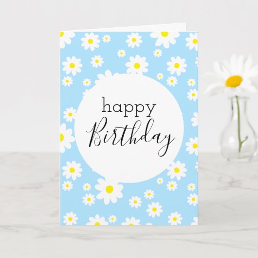 Blanco Happy Birthday Daisy Flower Pattern Blue Kaart (Kleine Plant)