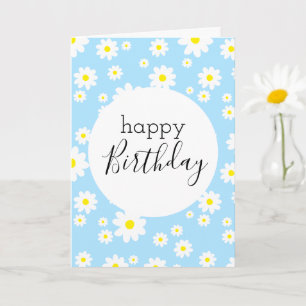 Blanco Happy Birthday Daisy Flower Pattern Blue Kaart
