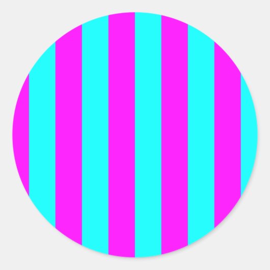 Blanco, helderroze magenta stripes ronde sticker (Voorkant)