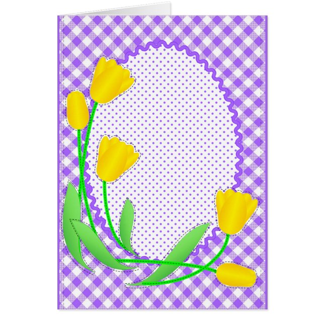 Blanco Kaart met Gingham en Tulpen (Voorkant)