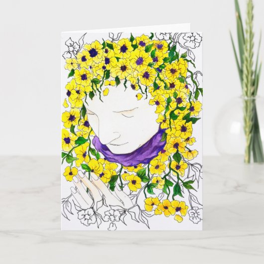 blanco kaart met Vrouw met bloemenhaar (Voorkant)
