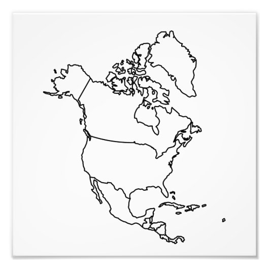 Blanco kaart van Noord-Amerika Foto Afdruk (Voorkant)
