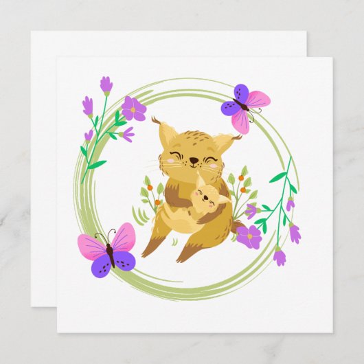 Blanco kaart voor mama en baby lynx/wilde katten (Voorkant / Achterkant)