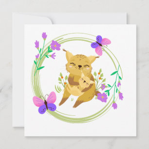 Blanco kaart voor mama en baby lynx/wilde katten