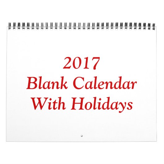 Blanco kalender 2017 met Feestdagen en rode draad (Hoes)