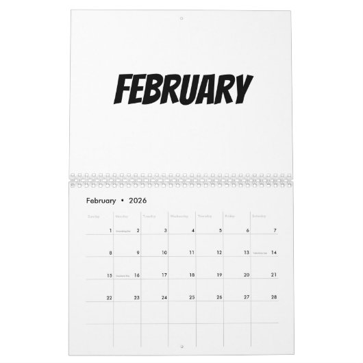 Blanco kalender 2023 - Aangepast met Feestdagen (Feb 2026)