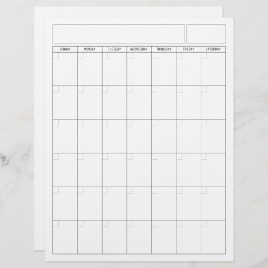 Blanco kalender pagina - Zondag Start Portret Uitz Briefhoofd (Voorkant / Achterkant)