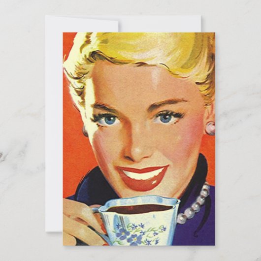  blanco koffie Tea Party Retro Gal Invitation Kaart (Voorkant)