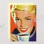  blanco koffie Tea Party Retro Gal Invitation Kaart (Voorkant / Achterkant)