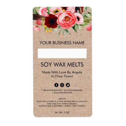 Blanco Kraft Floral Soy Wax Melt Labels (Voorkant)