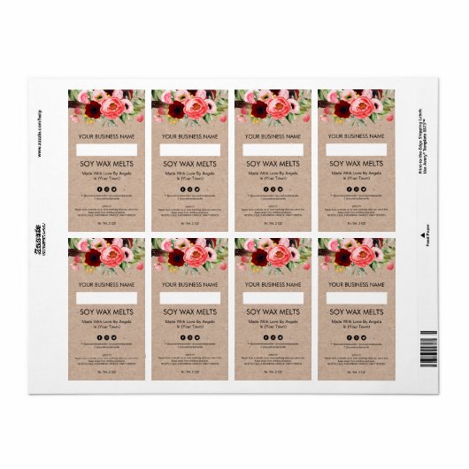 Blanco Kraft Floral Soy Wax Melt Labels (Full Sheet)