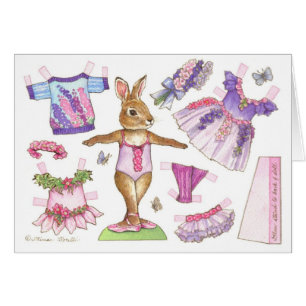 Blanco Larkspur Ballerina Bunny Paper Doll Kaart