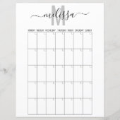 Blanco maand monogram planningsschema agenda (Achterkant)