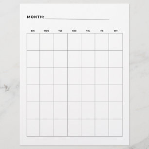 Blanco maandkalender met 6 weken 8,5 x 11 flyer