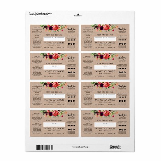 Blanco moderne Soy Candle Labels (Full Sheet)