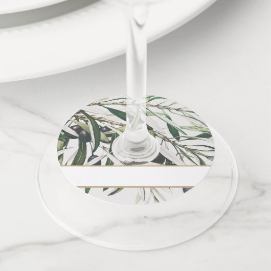 Blanco naam Elegante olijftak Wijnglaslabel (Dichtbij)