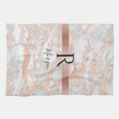 Blanco naam/Monogram wit/Roos Gold marmer Glitter  Theedoek (Horizontaal)