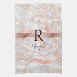 Blanco naam/Monogram wit/Roos Gold marmer Glitter  Theedoek