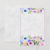 Blanco Paarse en blauwe waterverf florale bruiloft Kaart (Voorkant / Achterkant)