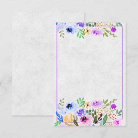 Blanco Paarse en blauwe waterverf florale bruiloft Kaart (Voorkant / Achterkant)