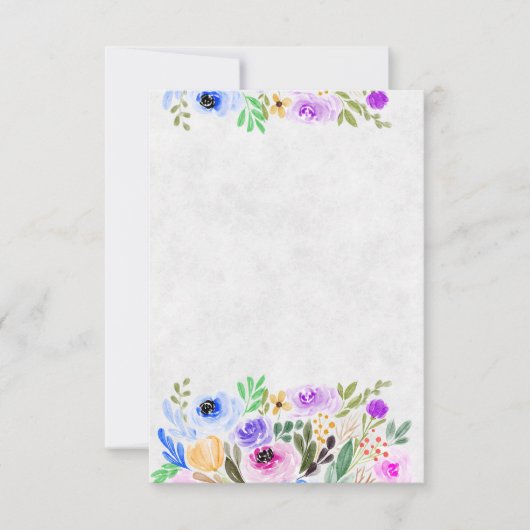 Blanco Paarse en blauwe waterverf florale bruiloft Kaart (Voorkant)