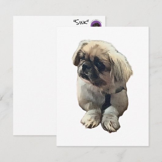 Blanco pekingese kaart met "Roze" (Voorkant / Achterkant)