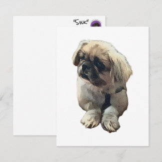 Blanco pekingese kaart met "Roze"