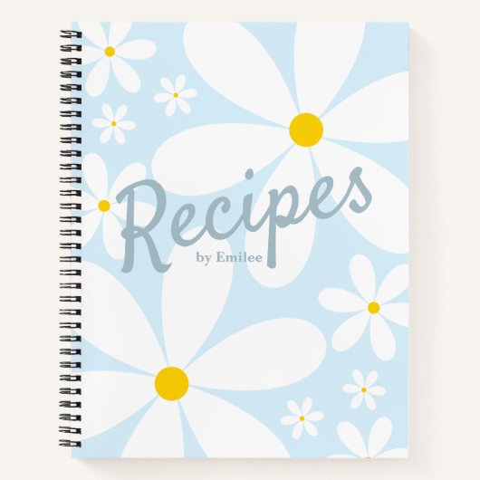 Blanco recept boek | Elegant Daisy Flowers (blauw) (Voorkant)