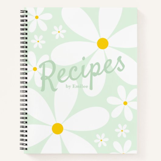Blanco recept boek | Elegant Daisy Flowers (Mint) (Voorkant)