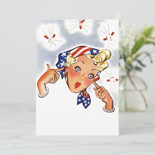 Blanco retrofirecracker zomerverrassingsuitnodigin kaart (Staand voorkant)