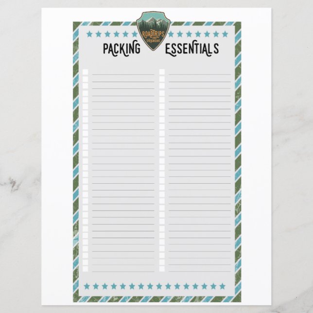 Blanco Road Trip Verpakking Essentials Lijst (Voorkant)