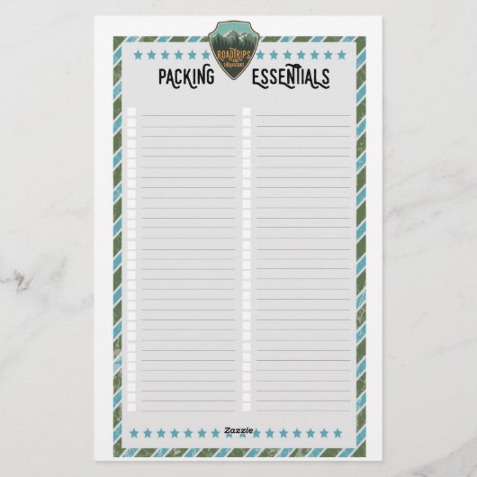Blanco Road Trip Verpakking Essentials Lijst Briefpapier (Achterkant)