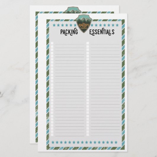 Blanco Road Trip Verpakking Essentials Lijst Briefpapier (Voorkant / Achterkant)