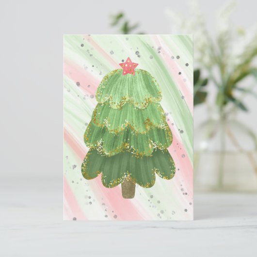 Blanco rode groene vlek moderne kerstboom aankondiging (Staand voorkant)