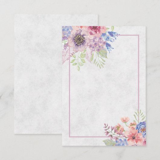 Blanco roze en blauwe waterverf florale bruiloft I Kaart (Voorkant / Achterkant)