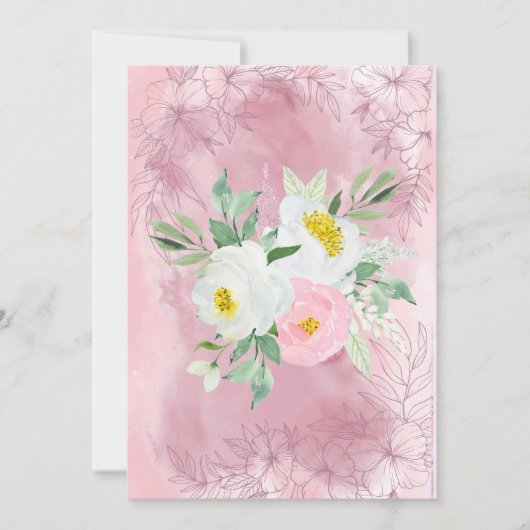 Blanco  roze en witte Waterverven bloemen Aankondiging (Voorkant)