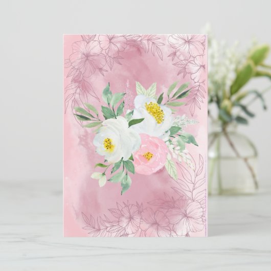 Blanco roze en witte Waterverven bloemen Aankondiging (Staand voorkant)
