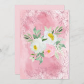 Blanco  roze en witte Waterverven bloemen Aankondiging (Voorkant / Achterkant)